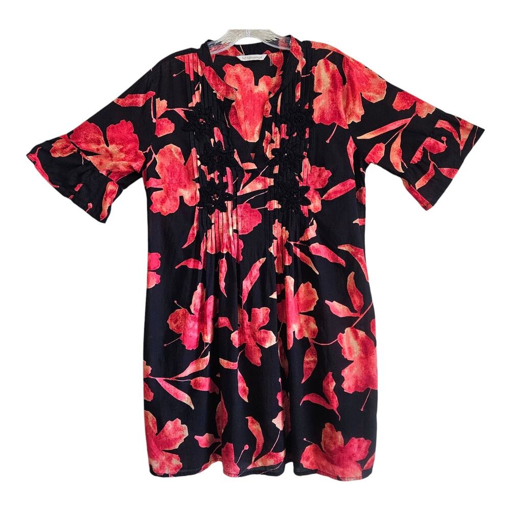 SOFT SURROUNDINGS S Hibiscus Tunic Dress or Cover Up Embroidered Tropical Mini